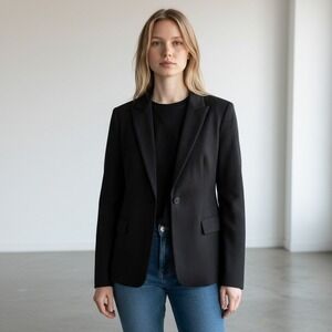 Elie Tahari Black Textured Virgin Wool Blend Blazer Jacket Womens Size 6 Classic